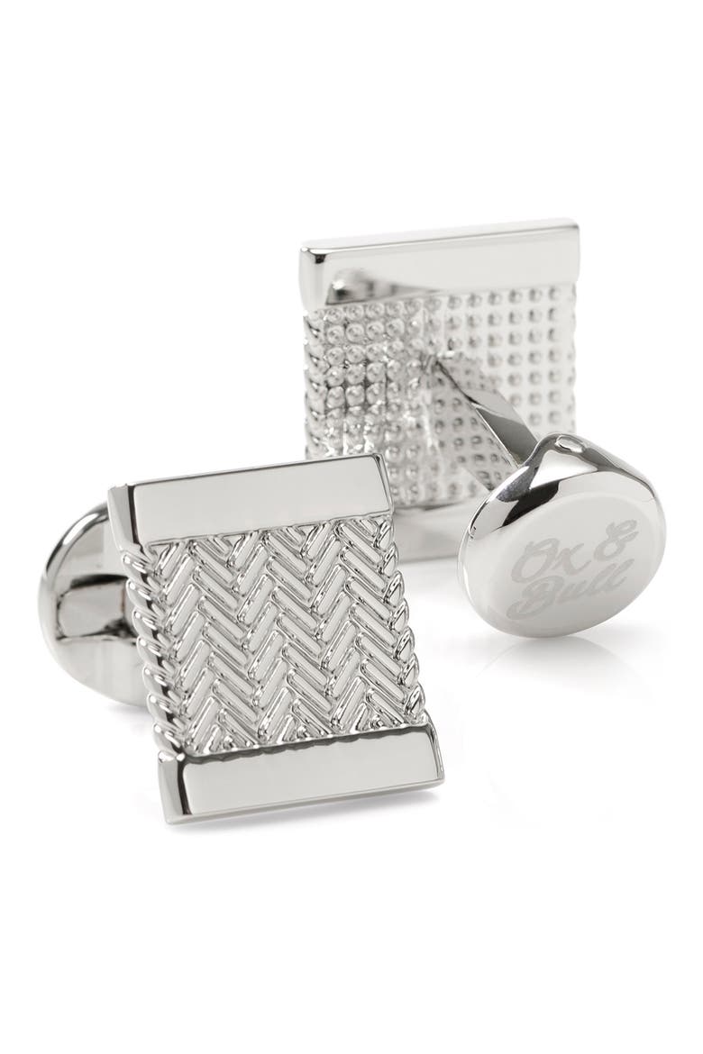 Herringbone Cuff Links, Alternate, color, SILVER