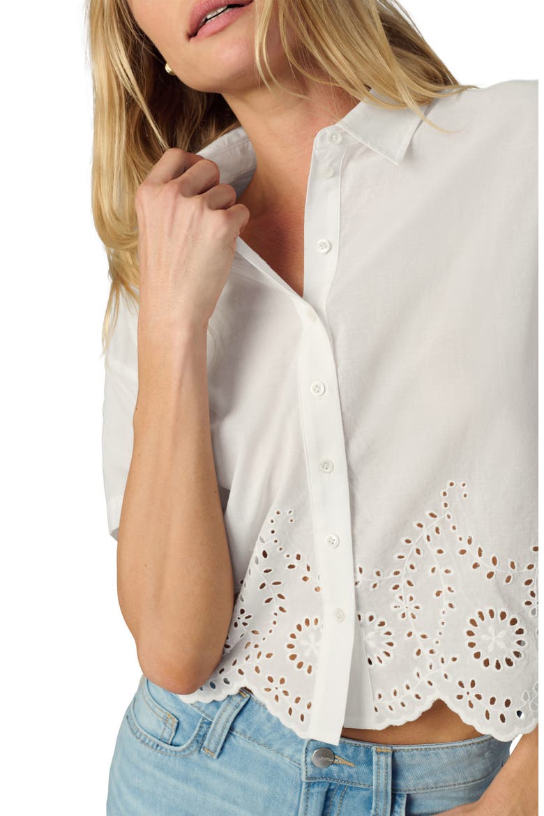 The Eyelet Short Sleeve Crop Shirt, Alternate, color, WHITE