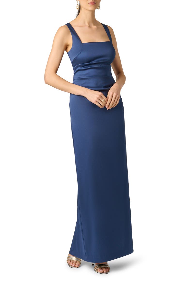 Stretch Mikado Column Gown, Alternate, color, NAVY