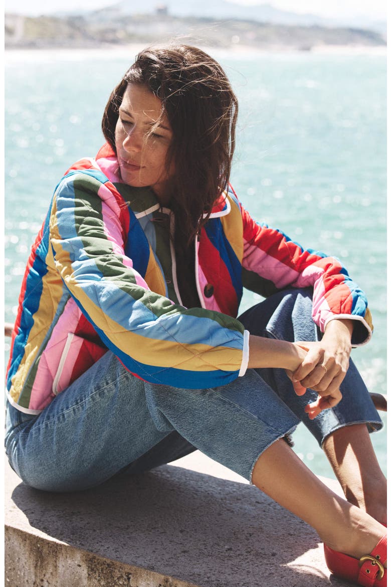 Fitzrovia Stripe Quilted Jacket, Alternate, color, RAINBOW STRIPE