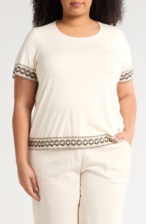 Bordered Knit T-Shirt (Plus)