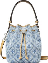 Tory Burch Mini T Monogram Denim Bucket Bag