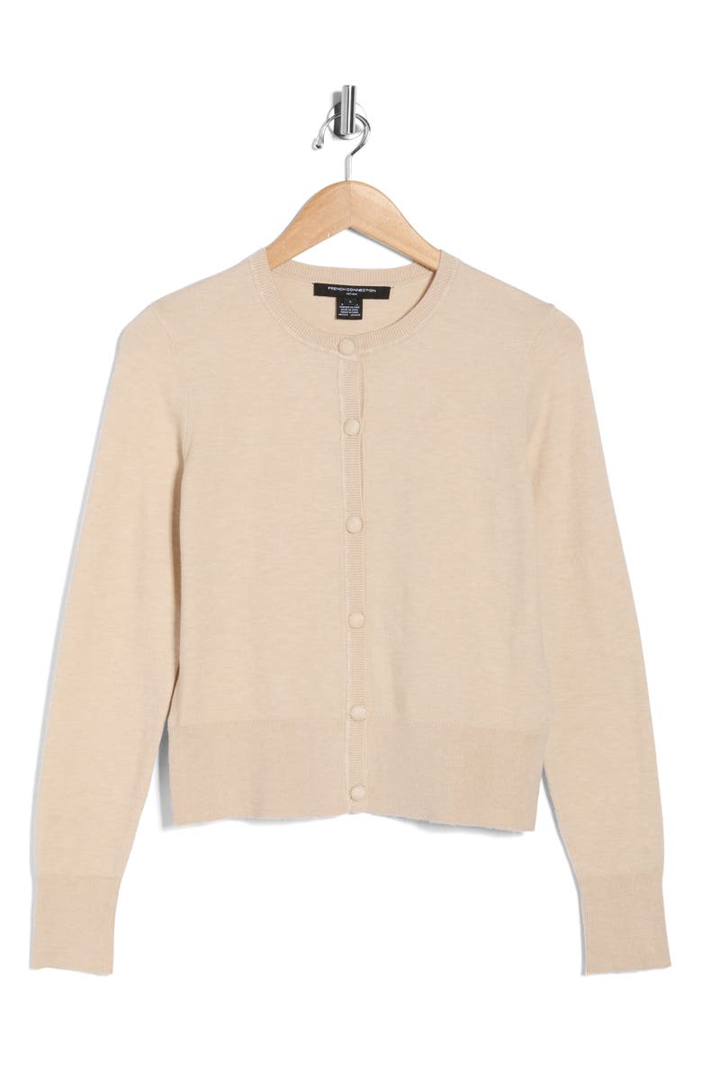 French Connection Covered Button Cardigan, Alternate, color, Oatmeal Mel