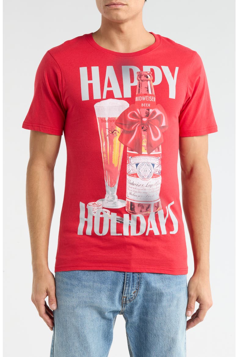 Bud Light Happy Holidays Graphic T-Shirt, Main, color, RED