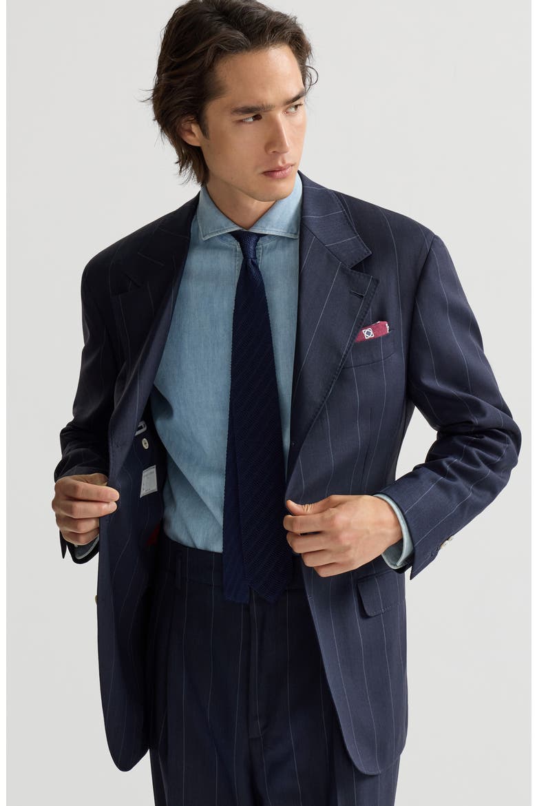 Virgin wool chalk stripe Tailor blazer, Alternate, color, Navy Blue
