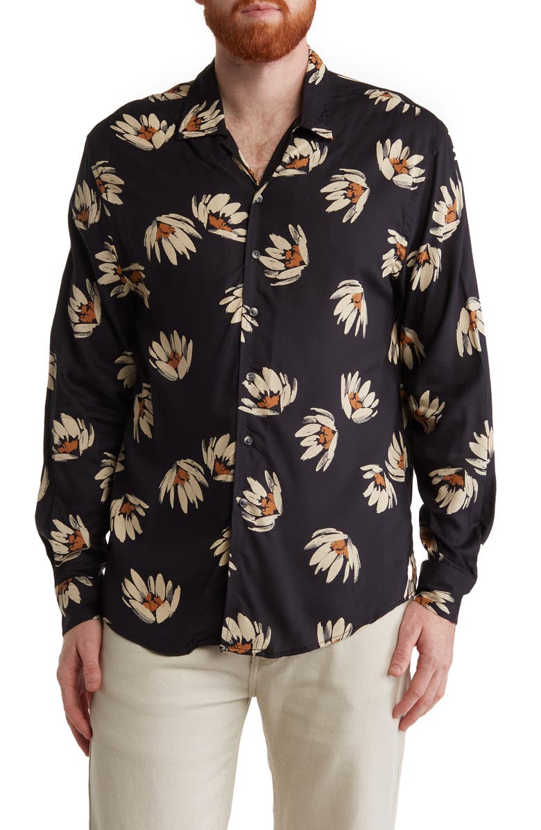 Sovereign Code Coastal Floral Print Button Front Shirt, Main, color, 