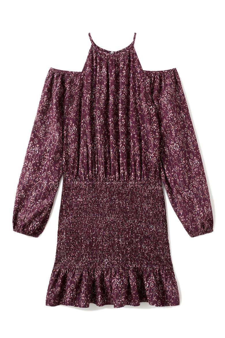 Metallic Cold Shoulder Long Sleeve Dress, Alternate, color, MAROON