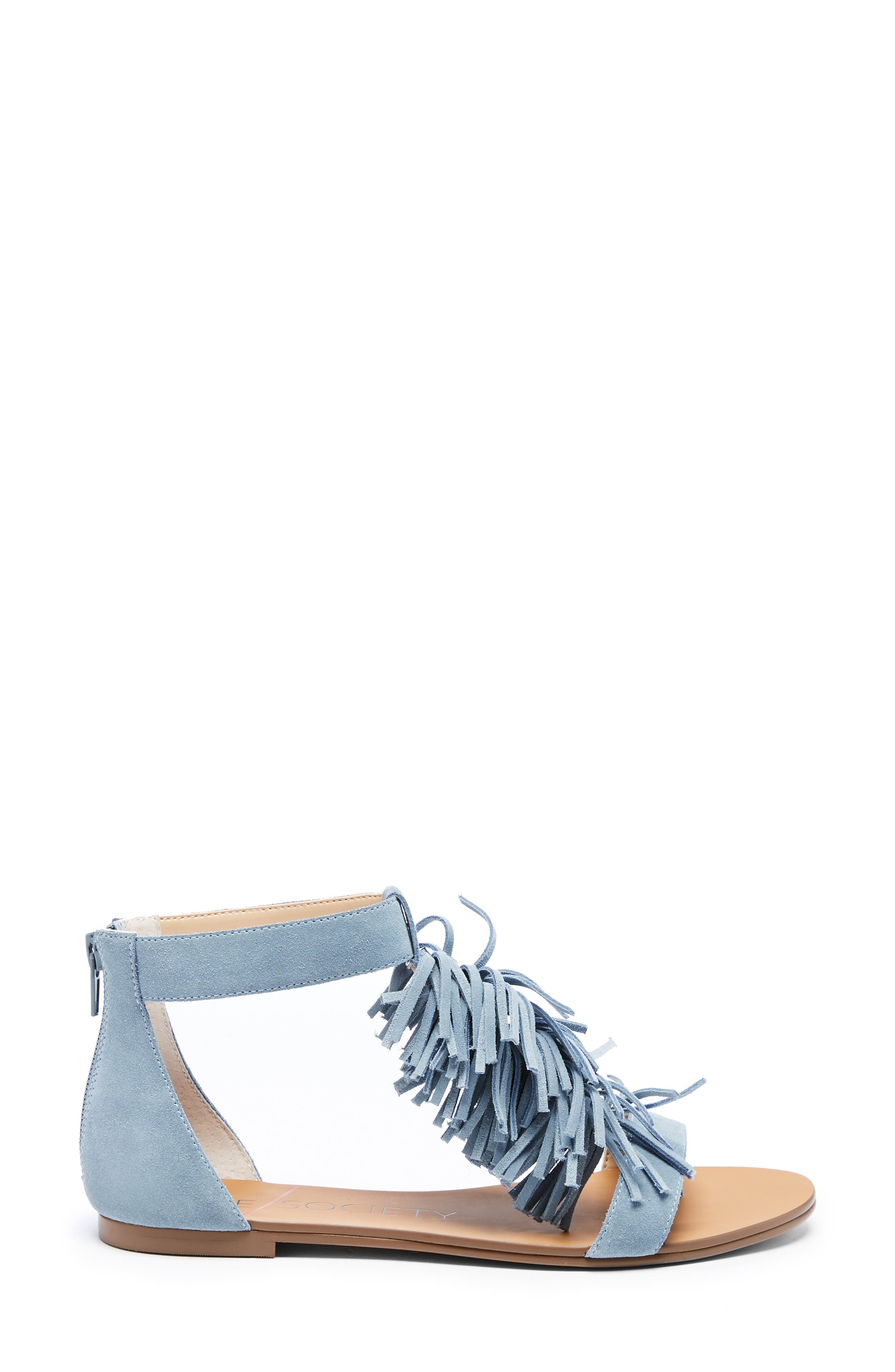 Koa Fringed T-Strap Sandal, Alternate, color, POWDER BLUE SUEDE