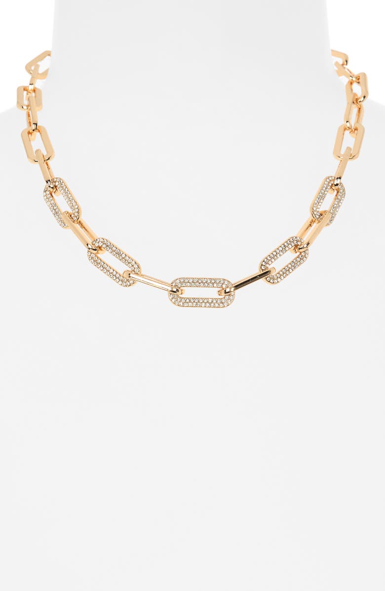 NORDSTROM RACK Pavé Crystal Paper Clip Chain Necklace, Alternate, color, Clear- Gold