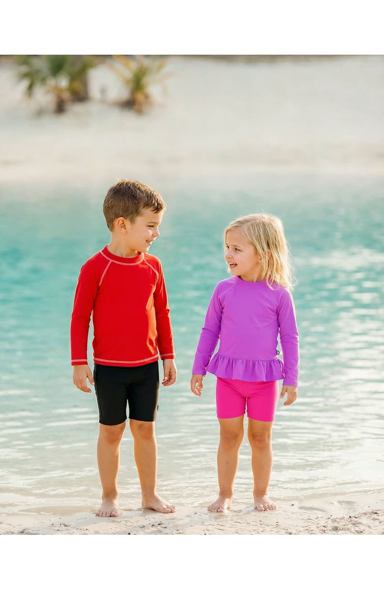 City Threads USA-Made Baby Girls Swim Peplum UPF 50+ Long Sleeve Rashguard Tee, Alternate, color, White