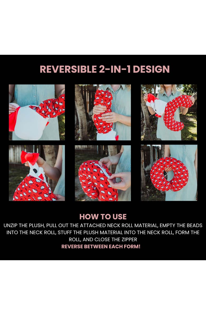 Toynk Sanrio Hello Kitty Reversible Neck Roll Pillow and Plush Toy, Alternate, color, Red