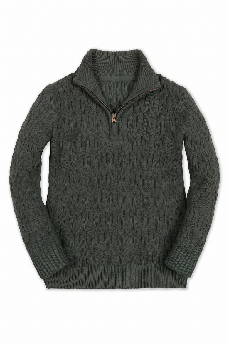 Kids' Organic Cable Knit Half Zip Sweater, Main, color, Forest Green Heather