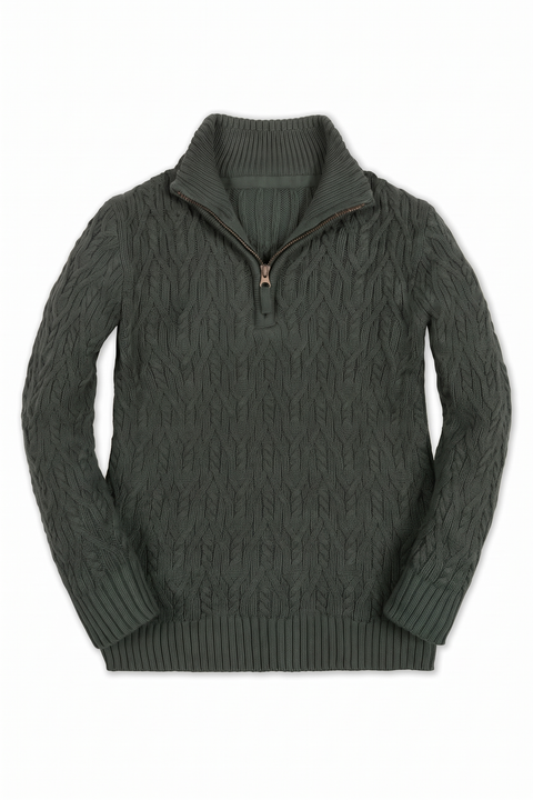 Kids' Organic Cable Knit Half Zip Sweater