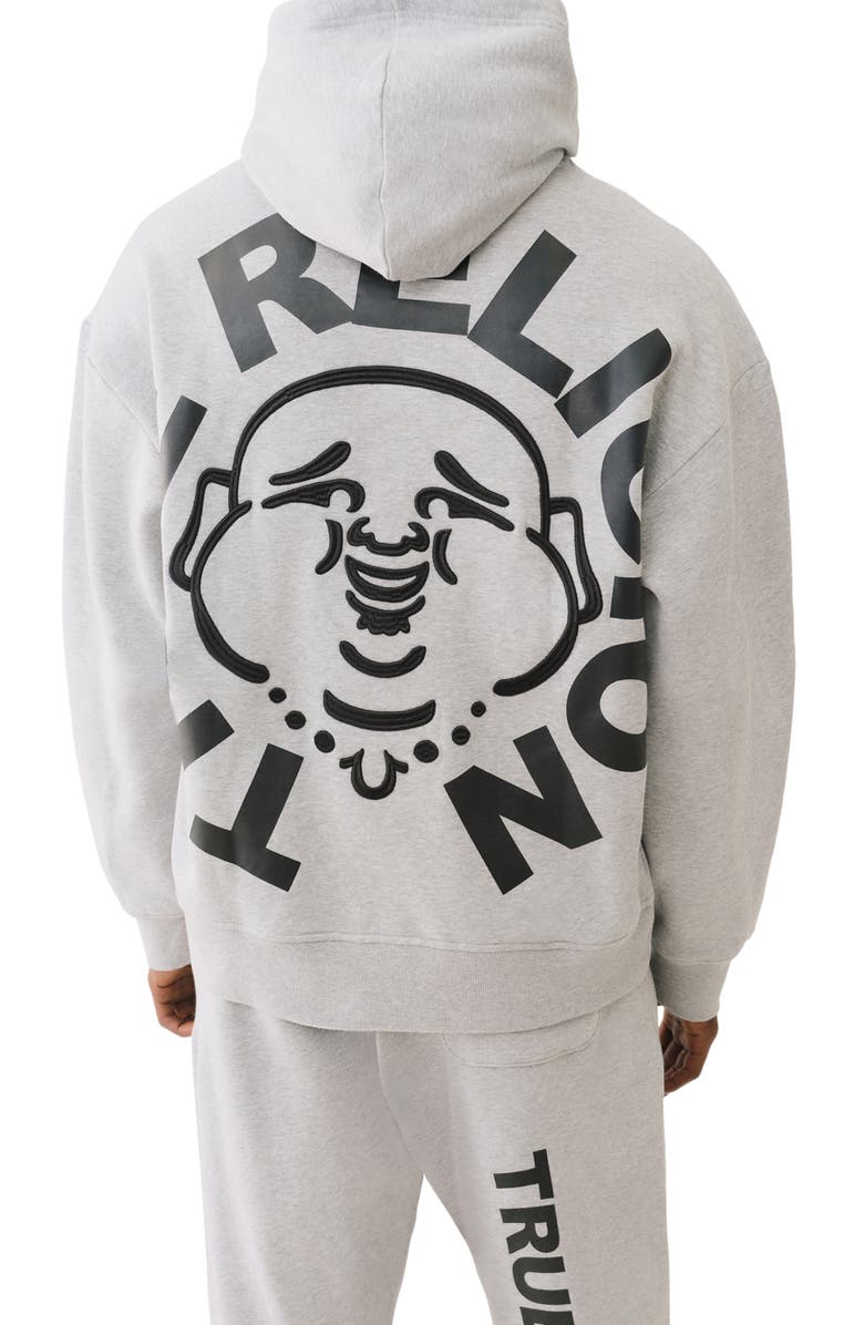 True Religion Buddha Face Cotton Blend Hoodie, Alternate, color, Heather Grey