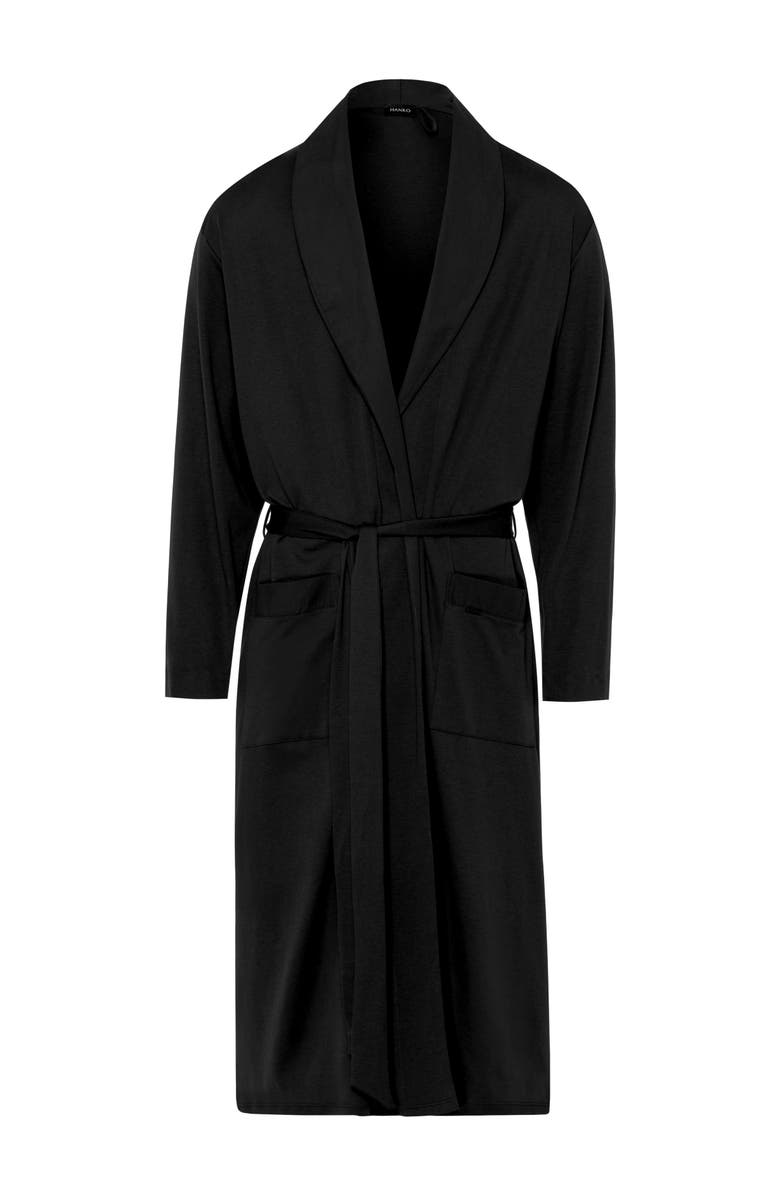 Hanro Night and Day Cotton Shawl Collar Robe, Main, color, Black