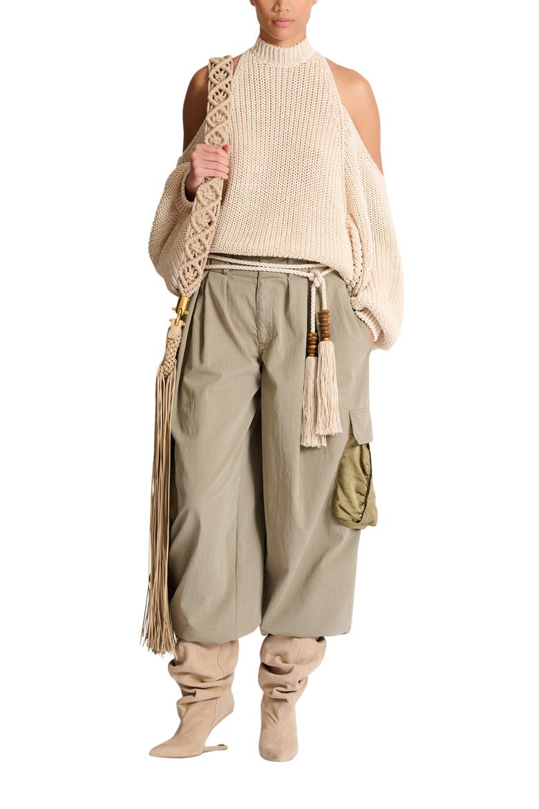 Cotton knit open-shoulder jumper, Alternate, color, beige