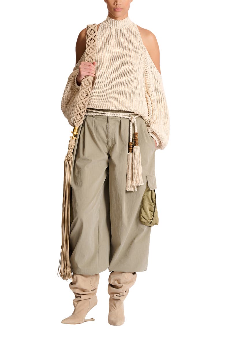 Balmain Cotton knit open-shoulder jumper, Alternate, color, Beige