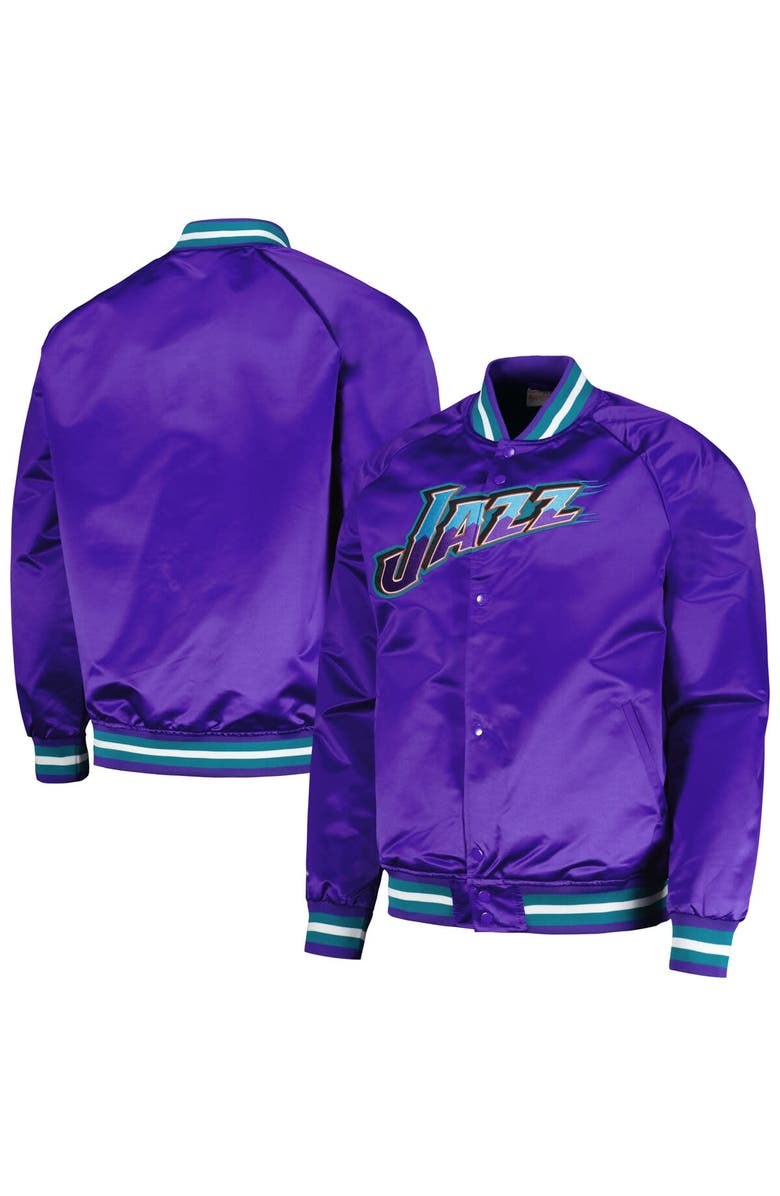 Mitchell & Ness Men's Mitchell & Ness Purple Utah Jazz Hardwood Classics  Throwback Wordmark Raglan Full-Snap Jacket, Alternate, color, 