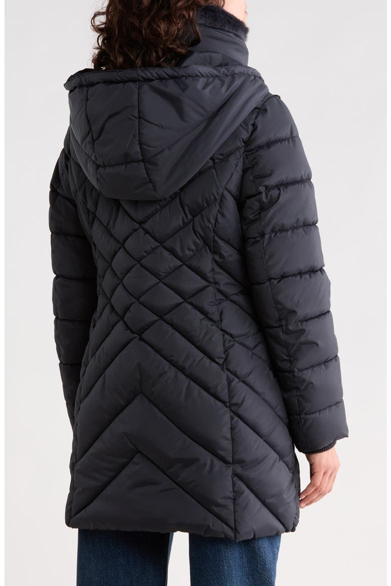 Puffer Coat with Faux Fur Collar, Alternate, color, NAVY