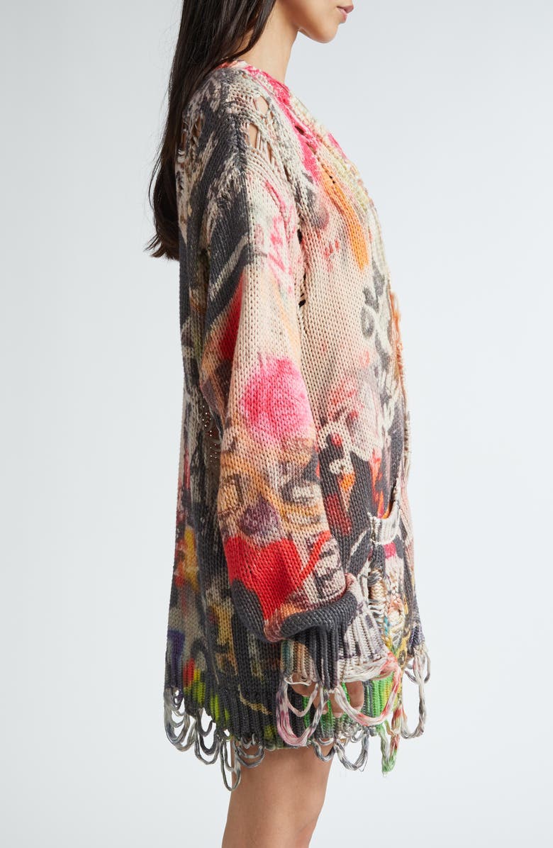 R13 Graffiti Print Distressed Cotton Cardigan, Alternate, color,