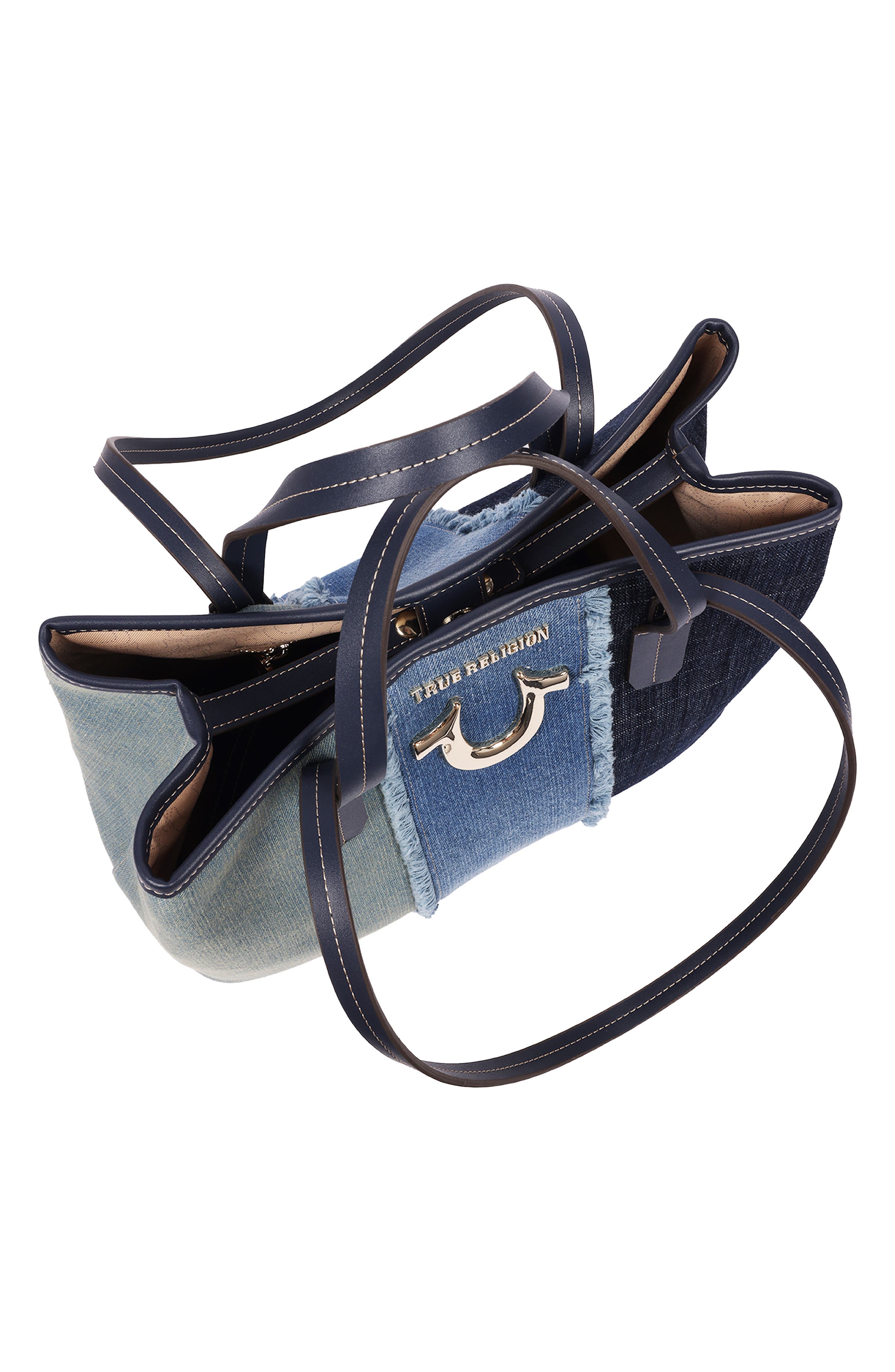 Frayed Denim Horseshoe Tote, Alternate, color, MULTI