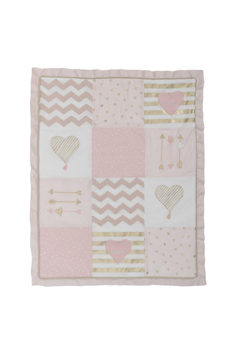 Baby Love Metallic Hearts, Stripes and Chevrons 4-Piece Nursery Crib Bedding Set, Alternate, color, Pink