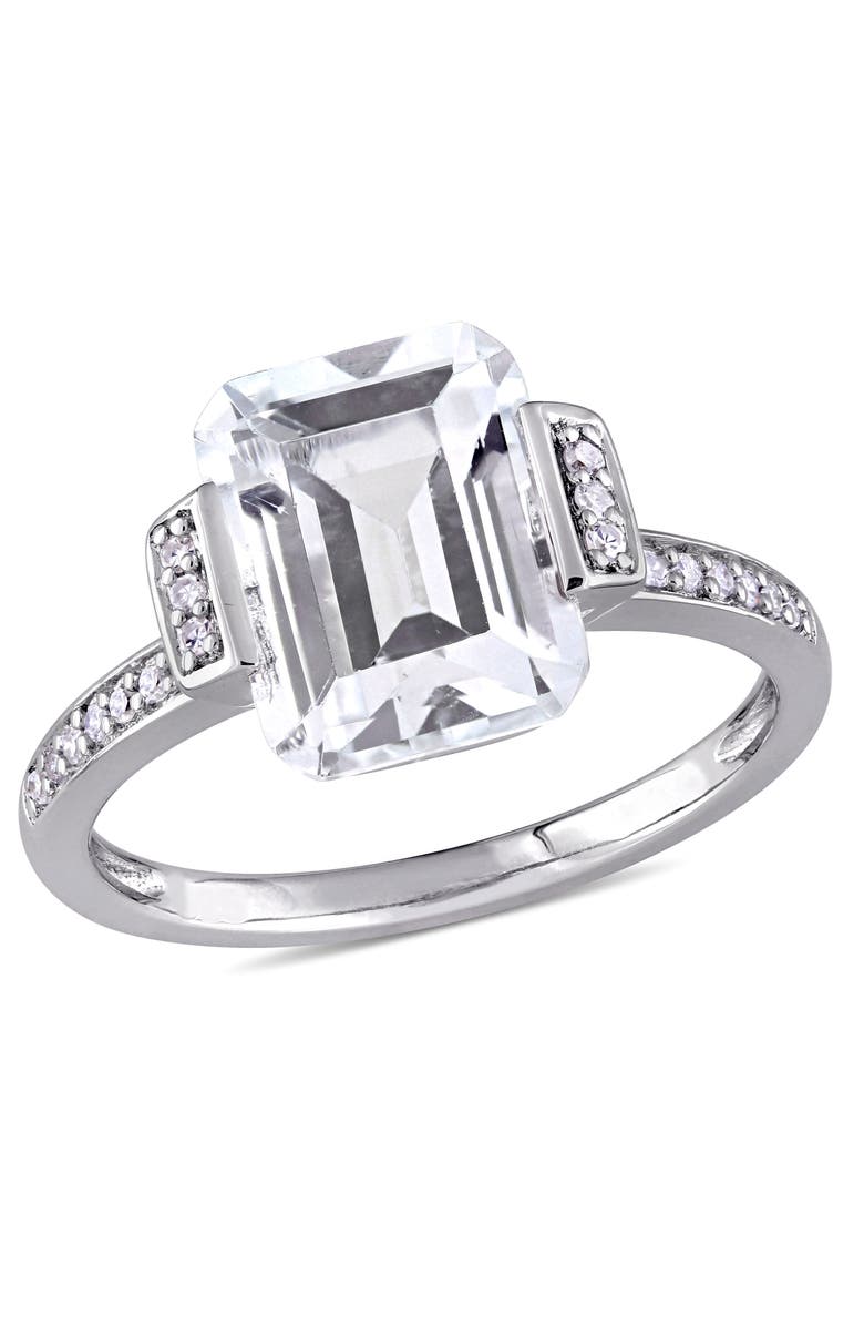 Julianna B. Asscher Cut White Topaz & Diamond Halo Ring, Main, color, Sterling Silver