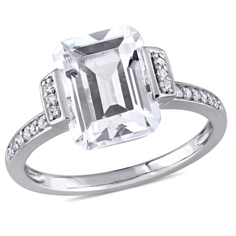 Asscher Cut White Topaz & Diamond Halo Ring