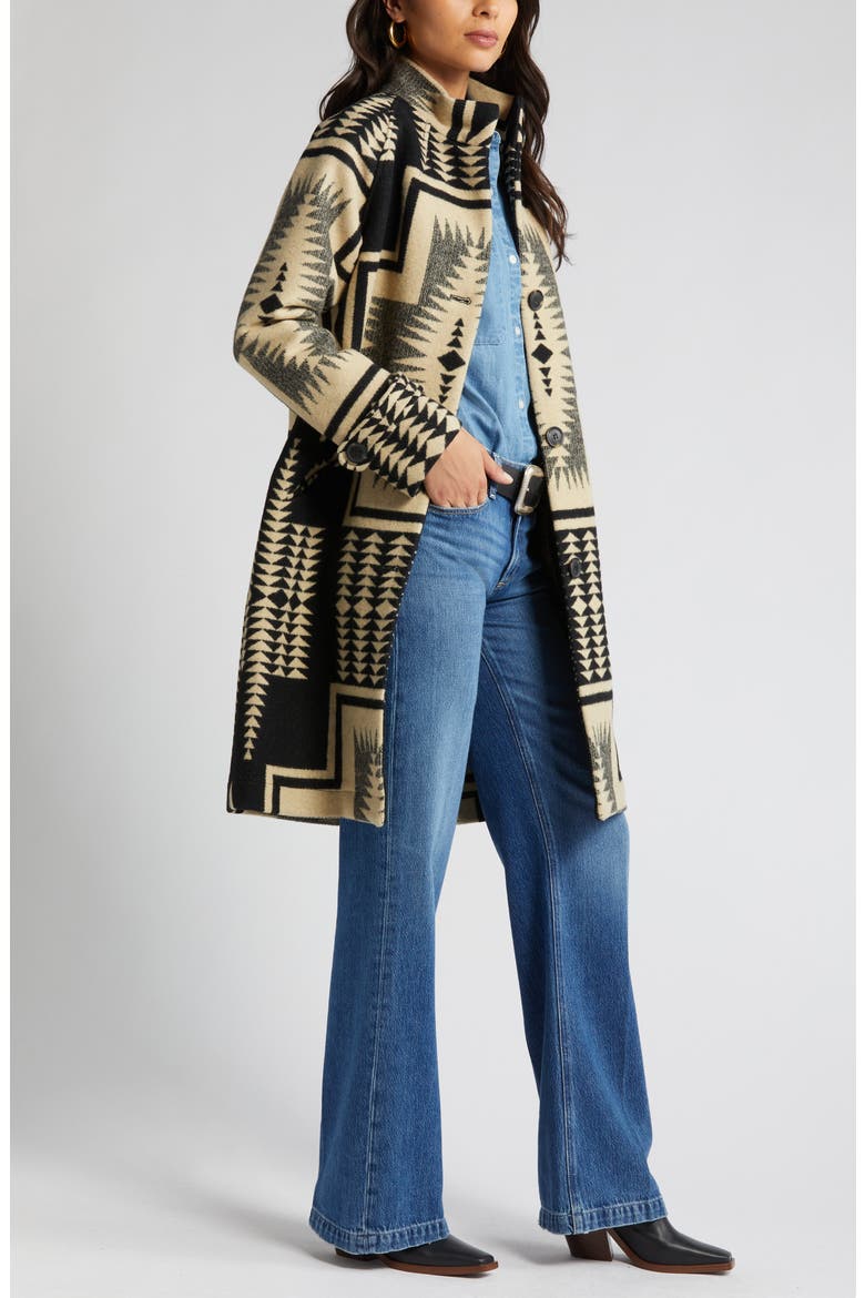 Timberline Jacquard Virgin Wool Blend Coat, Alternate, color, BLACK/ TAN HARDING