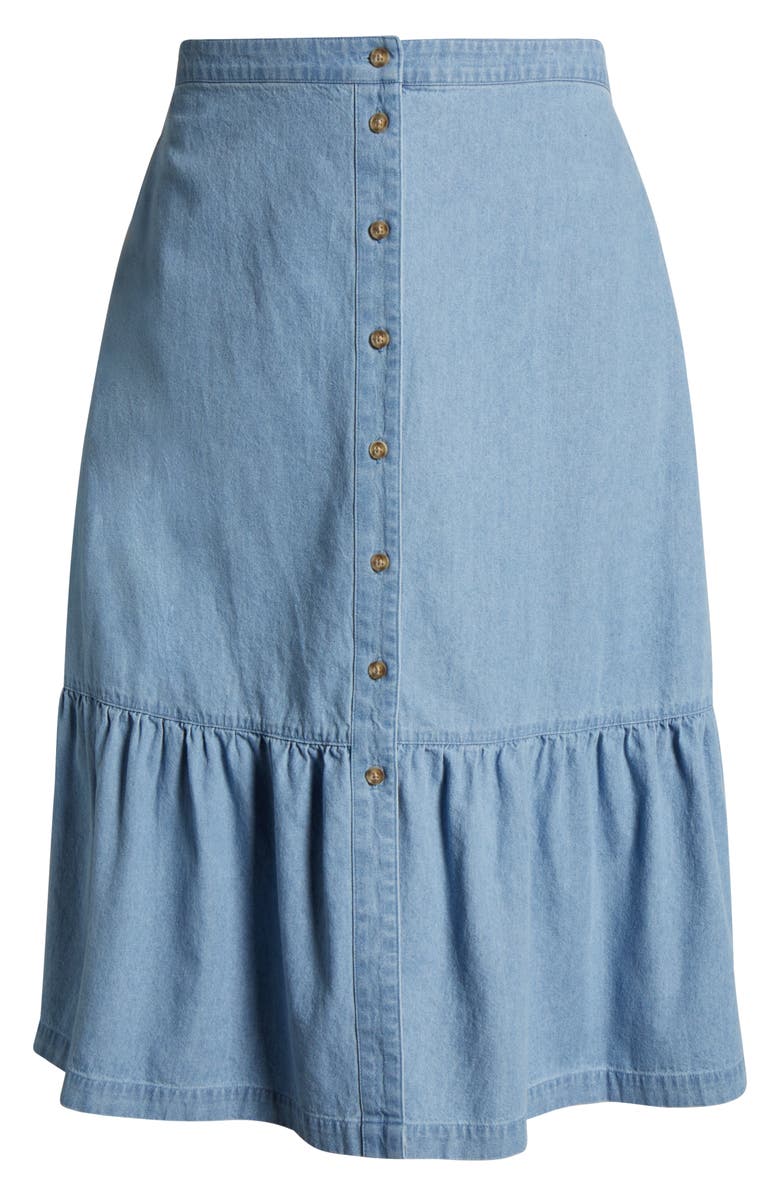 Jones New York Flounce Hem Chambray Midi Skirt, Alternate, color, Pale Wash