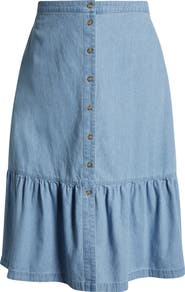 Jones New York Flounce Hem Chambray Midi Skirt