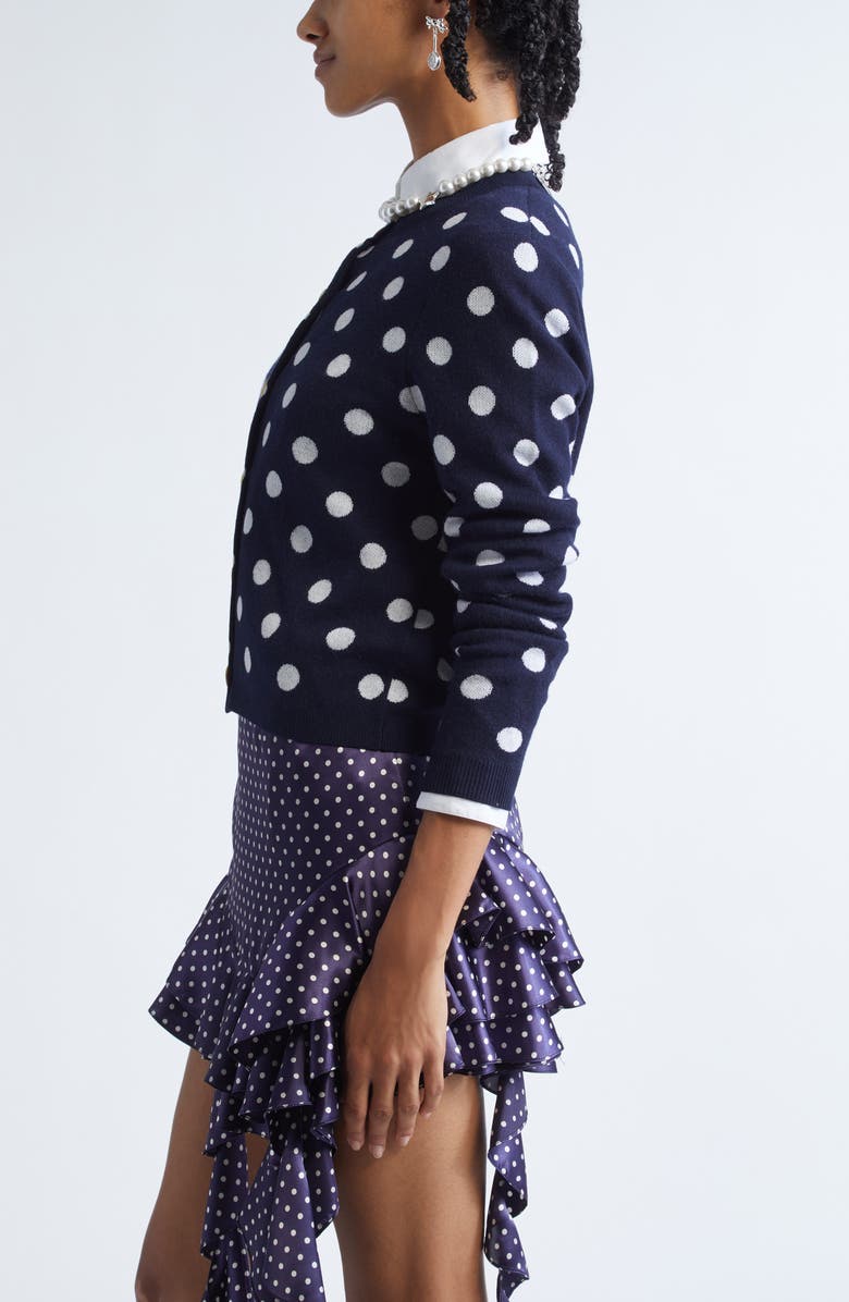 Sandy Liang Cairo Polka Dot Wool Cardigan, Alternate, color, Navy