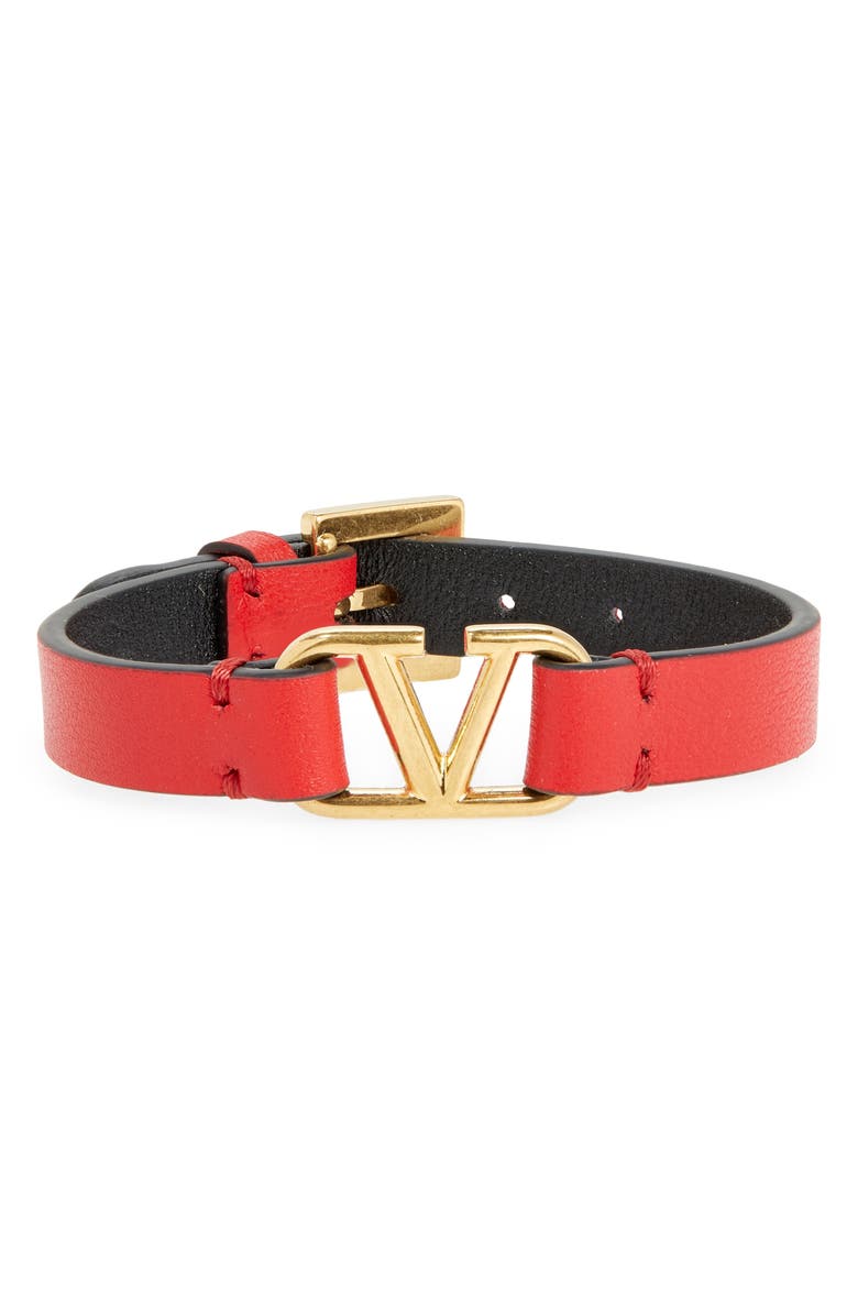 Valentino Garavani VLOGO Leather Bracelet, Main, color,