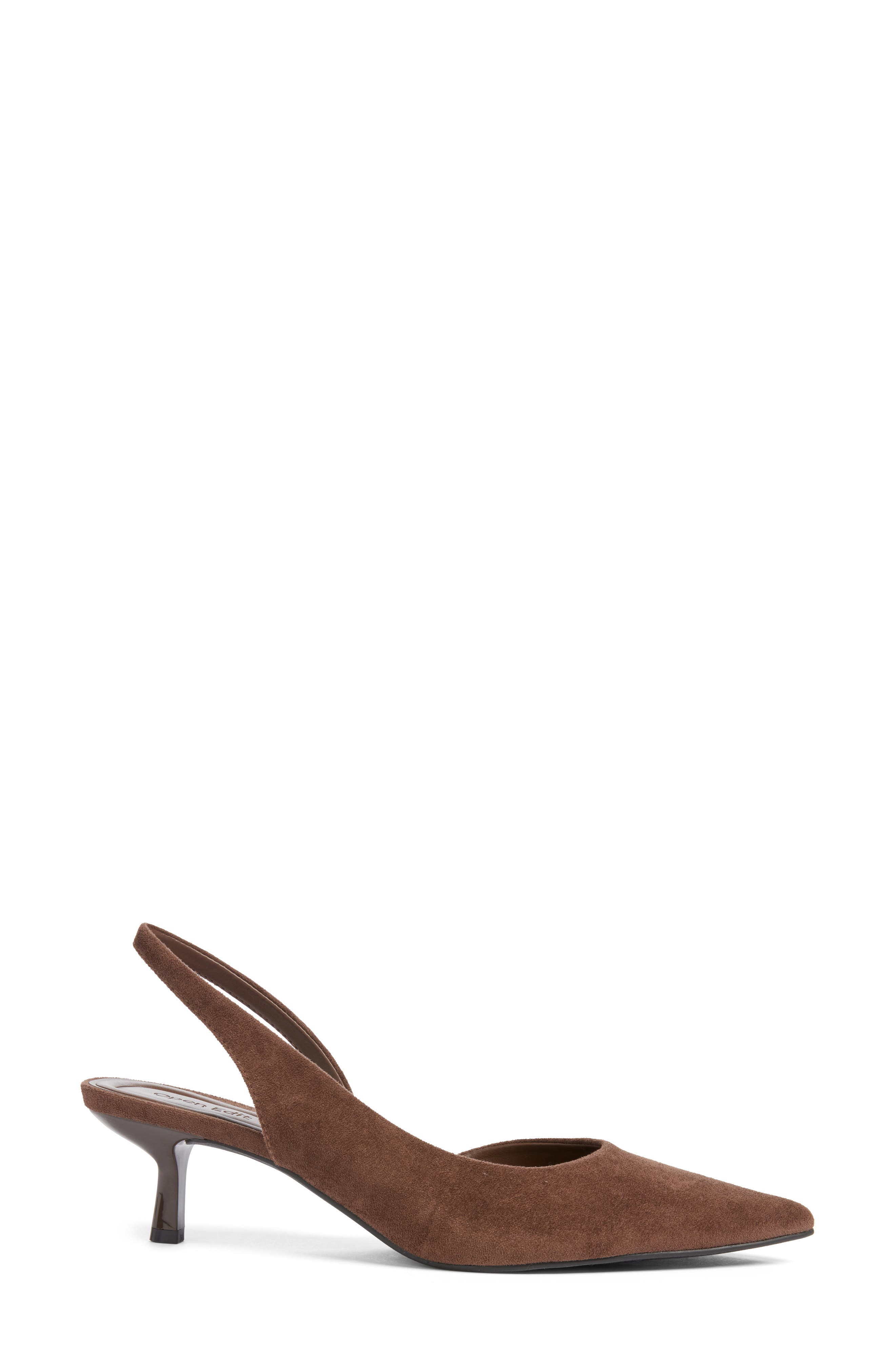 Corina Slingback Half d'Orsay Pointed Toe Kitten Heel Pump, Alternate, color, BROWN OAK