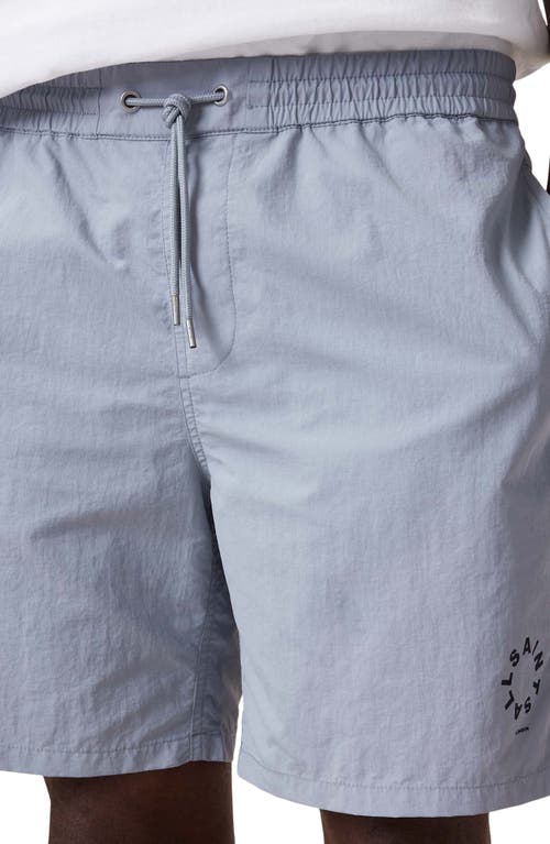 Allsaints Mens Underground Logo-print Recycled-polyamide Swim Shorts Machine Grey In Willow Blue