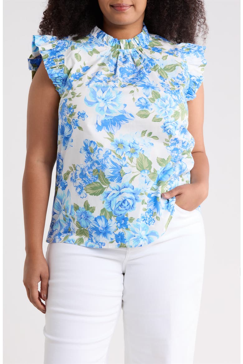 Truth Be Told Floral Print Sleeveless Top, Main, color, BLUE-CREAM