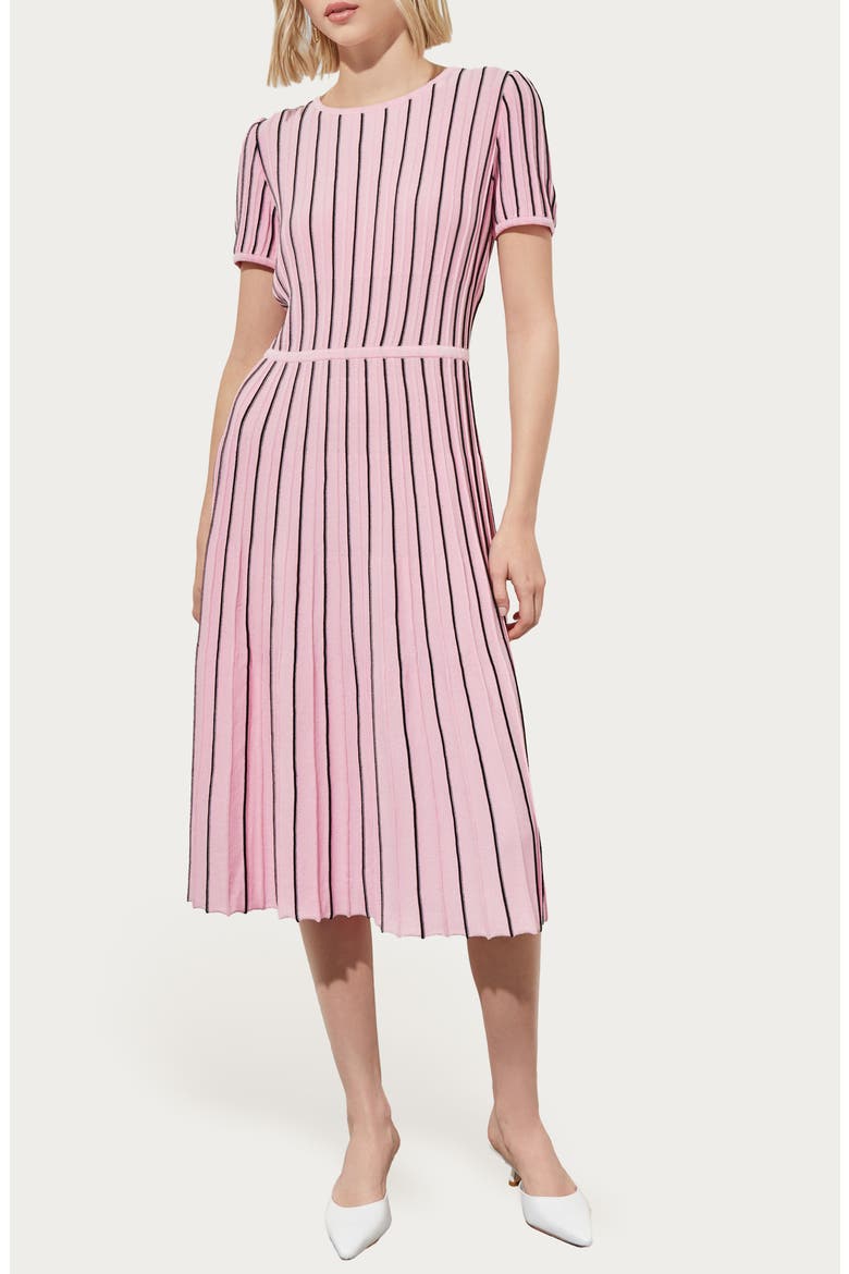 Short Sleeve Fit & Flare Dress, Main, color, PERFECT PINK/ BLACK