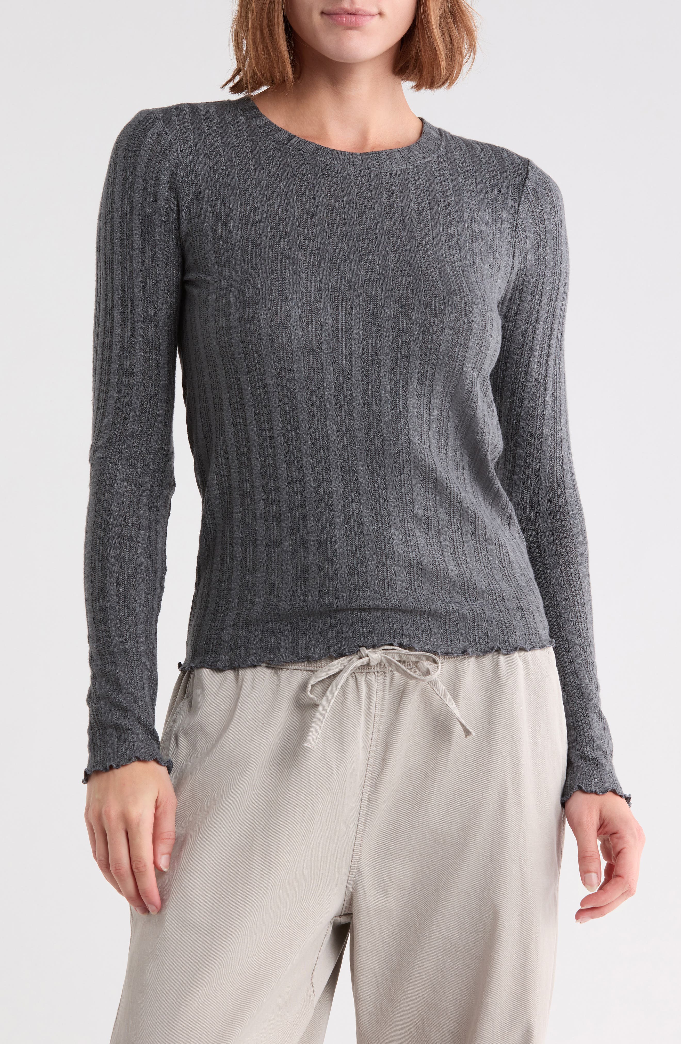 Long Sleeve Pointelle T-Shirt