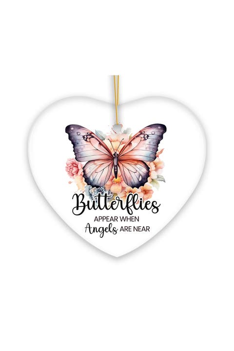 Watercolor Butterflies Angels Are Near Heart Ornament