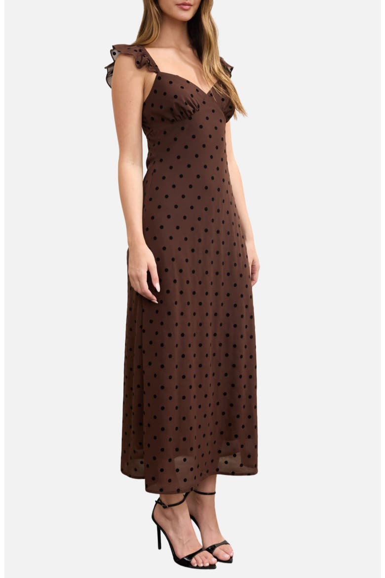 Ruffle Strap Maxi Dress, Alternate, color, BROWN
