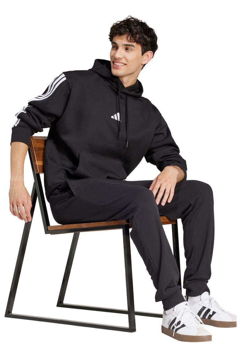 Essential 3-Stripes Fleece Hoodie, Alternate, color, BLACK/WHIT