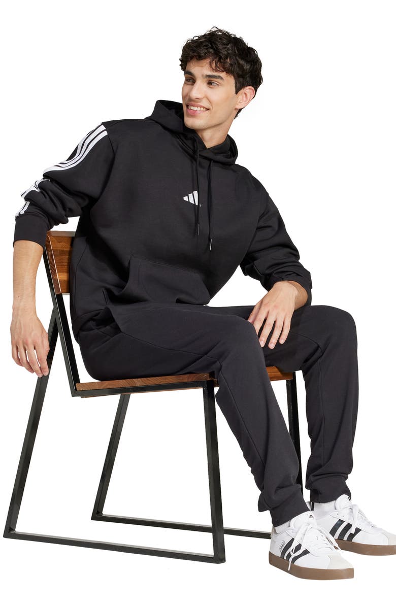 adidas Essential 3-Stripes Fleece Hoodie, Alternate, color, Black/ White Center Logo