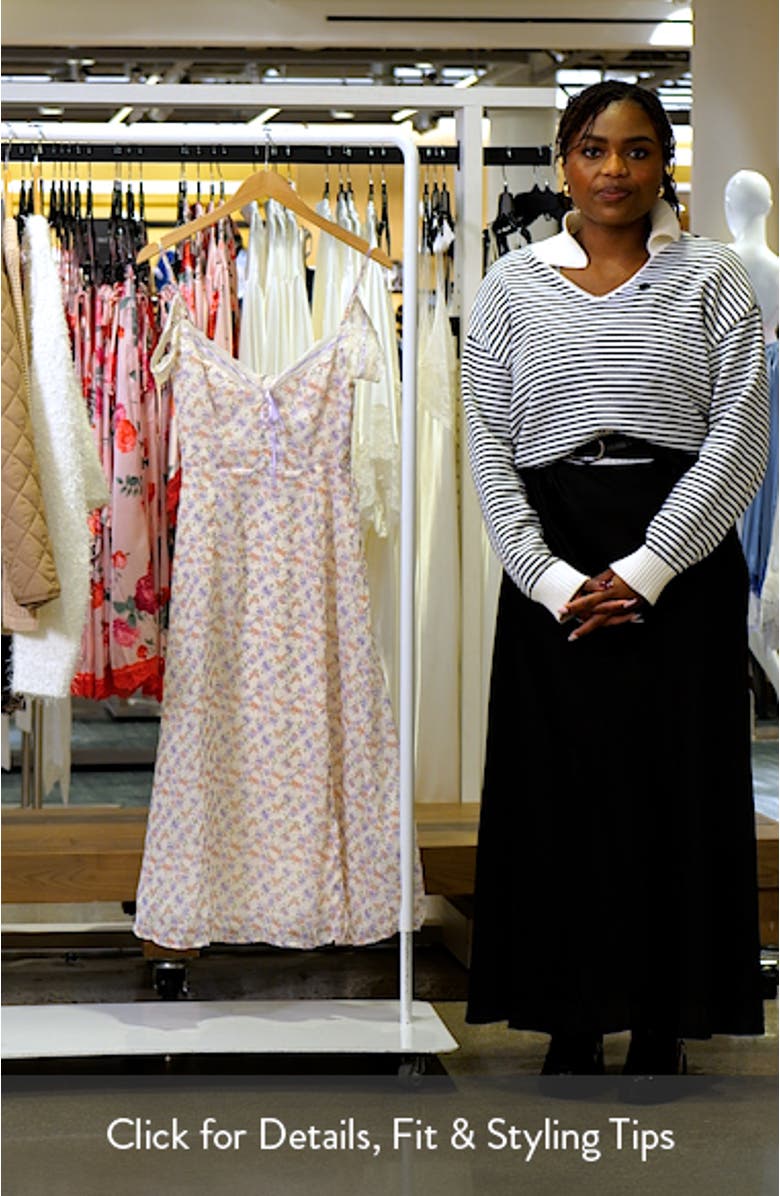 Lace Trim Satin Ribbon Cold Shoulder Midi Dress, sales video thumbnail