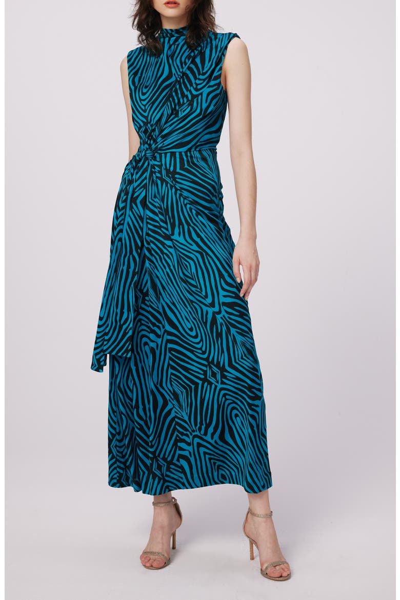 Geri Print Tie Waist Sleeveless Maxi Dress, Main, color, ZEBRA BLUE LG