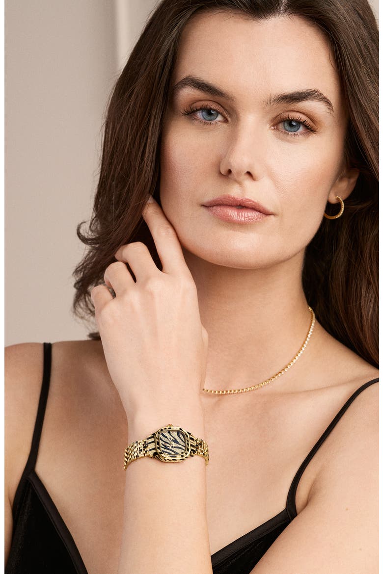 Mini Meggie Zebra Dial Diamond Bracelet Watch, 23mm x 25mm, Alternate, color, BLACK/ GOLD