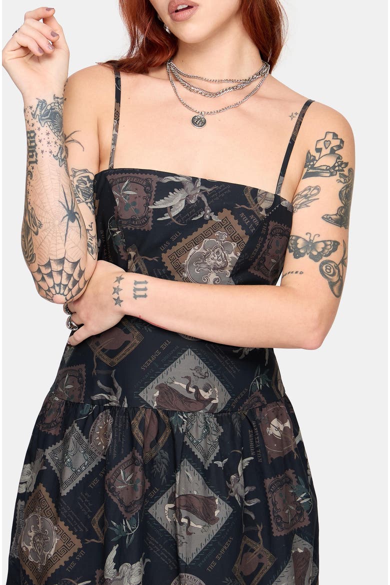 Kleo Relics Cotton Print Cami Midi Dress, Alternate, color, Black