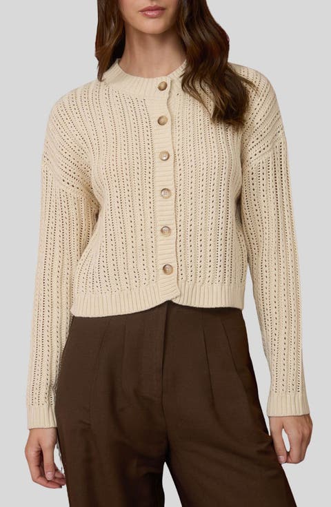 Pointelle Button Front Crop Cardigan