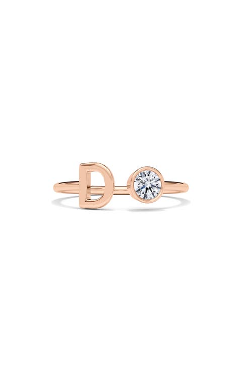 Letter Lab Created Diamond 18K Rose Gold Ring