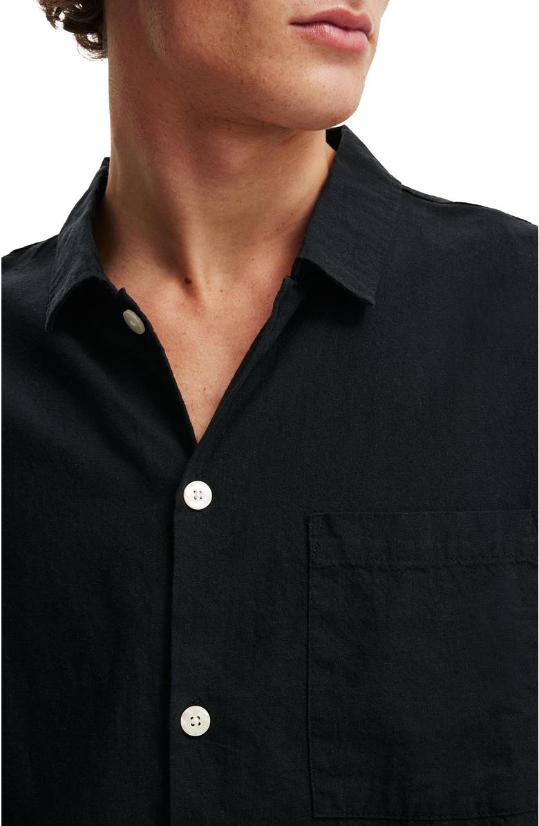 Cotton On Men's Eli Linen Blend Short Sleeve Shirt, Alternate, color, Textured Black