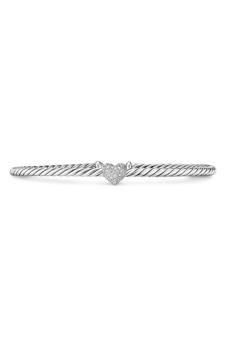 David Yurman Cable Flex Heart Bracelet, 2.6mm, Main, color, Silver Pave